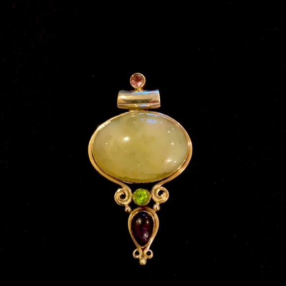 Sterling Moonstone, Peridot, & Amethyst Pendant - Vintage - Picture 2 of 9